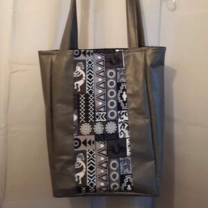 New Southwestern Kokopelli Tote Shopper shoulder Bag Gray Double handle Carryall